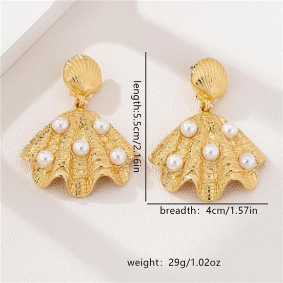 18K Gold-Plated Shell Pearl Drop Earrings - Picture 5 of 5